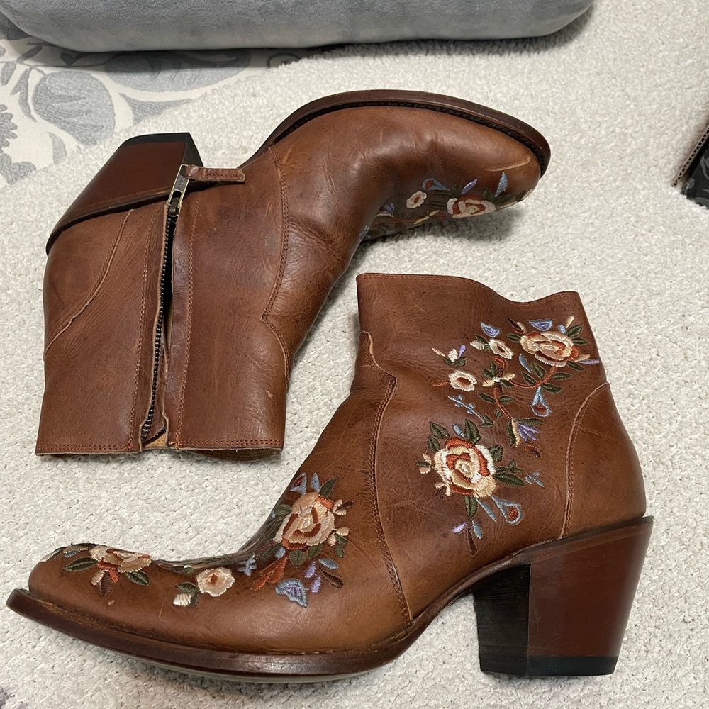 Shyanne Brown Ankle Booties with Cuban Heel